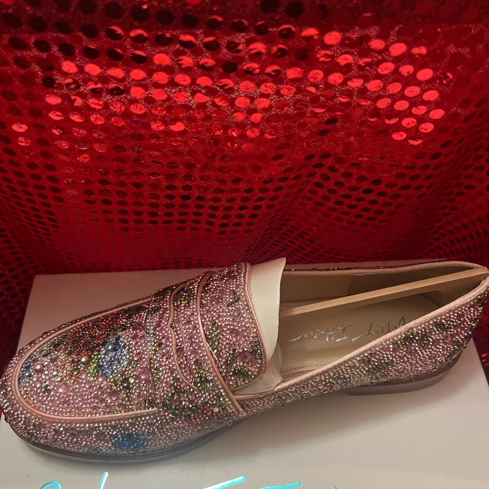 Betsey Johnson Pink Crystal Embellished Loafers SIZE 9